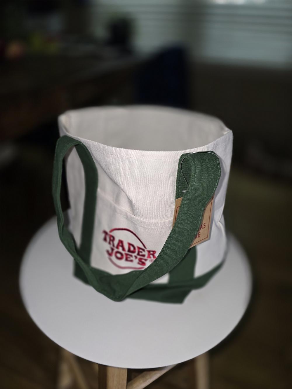 Trader Joe's Mini Canvas Tote Bag in Cream and Forest Green Limited Edition - Picture 2 of 3